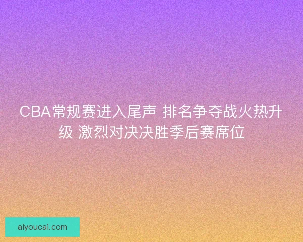 CBA常规赛进入尾声 排名争夺战火热升级 激烈对决决胜季后赛席位